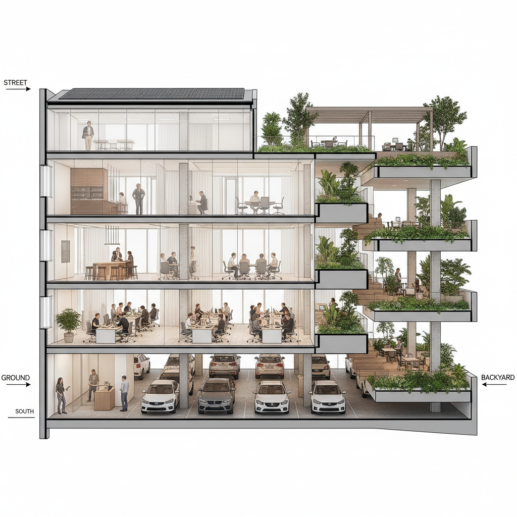Фотореалистичен разрез — каскадна сграда